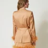 blazer_en_satin_avec_plum_7.webp Blousons Et Doudounes | Blazers*TWINSET Milano Blazer En Satin Avec Plumes Orange « Bubbly »