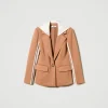 blazer_en_scuba_avec_capu_1.webp Blousons Et Doudounes | Blazers*TWINSET Milano Blazer En Scuba Avec Capuche Bicolore Caramel Camel/Nacre