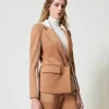 blazer_en_scuba_avec_capu_2.webp Blousons Et Doudounes | Blazers*TWINSET Milano Blazer En Scuba Avec Capuche Bicolore Caramel Camel/Nacre