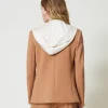 blazer_en_scuba_avec_capu_3.webp Blousons Et Doudounes | Blazers*TWINSET Milano Blazer En Scuba Avec Capuche Bicolore Caramel Camel/Nacre