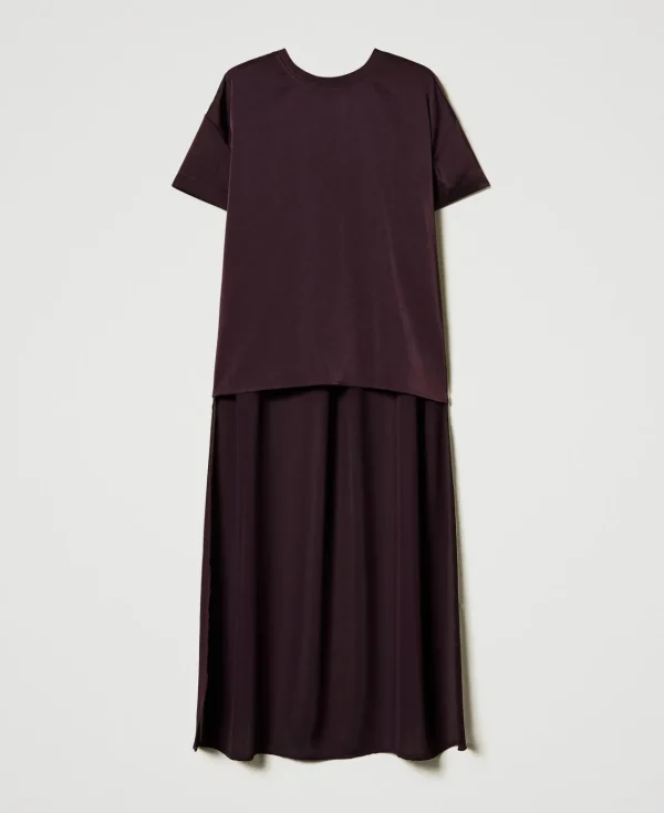 blouse_asymtrique_en_sati_1.webp Blouses Et Chemises*TWINSET Milano Blouse Asymétrique En Satin Et Crêpe Georgette Potent Purple