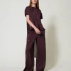 blouse_asymtrique_en_sati_2.webp Blouses Et Chemises*TWINSET Milano Blouse Asymétrique En Satin Et Crêpe Georgette Potent Purple