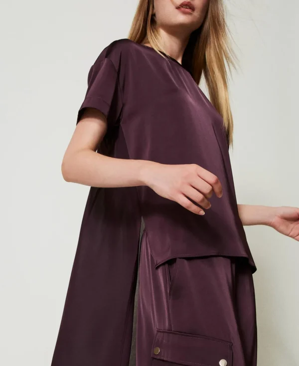blouse_asymtrique_en_sati_4.webp Blouses Et Chemises*TWINSET Milano Blouse Asymétrique En Satin Et Crêpe Georgette Potent Purple