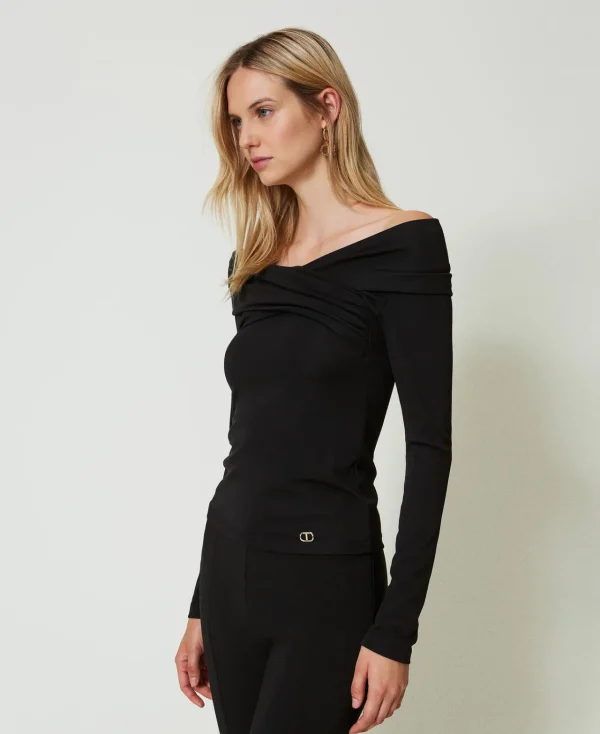 Blouses Et Chemises*TWINSET Milano Blouse Avec Col Froncé Noir