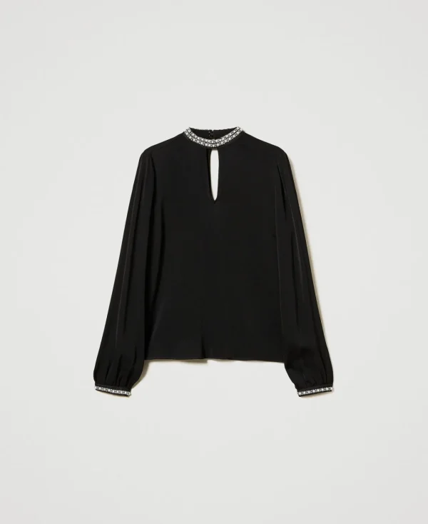 blouse_en_crpe_avec_brode_1-1.webp Blouses Et Chemises*TWINSET Milano Blouse En Crêpe Avec Broderies Noir