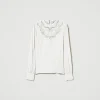 blouse_en_crpe_avec_brode_1.webp Blouses Et Chemises*TWINSET Milano Blouse En Crêpe Avec Broderie Florale Blanc « White Cream »