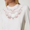 blouse_en_crpe_avec_brode_4.webp Blouses Et Chemises*TWINSET Milano Blouse En Crêpe Avec Broderie Florale Blanc « White Cream »