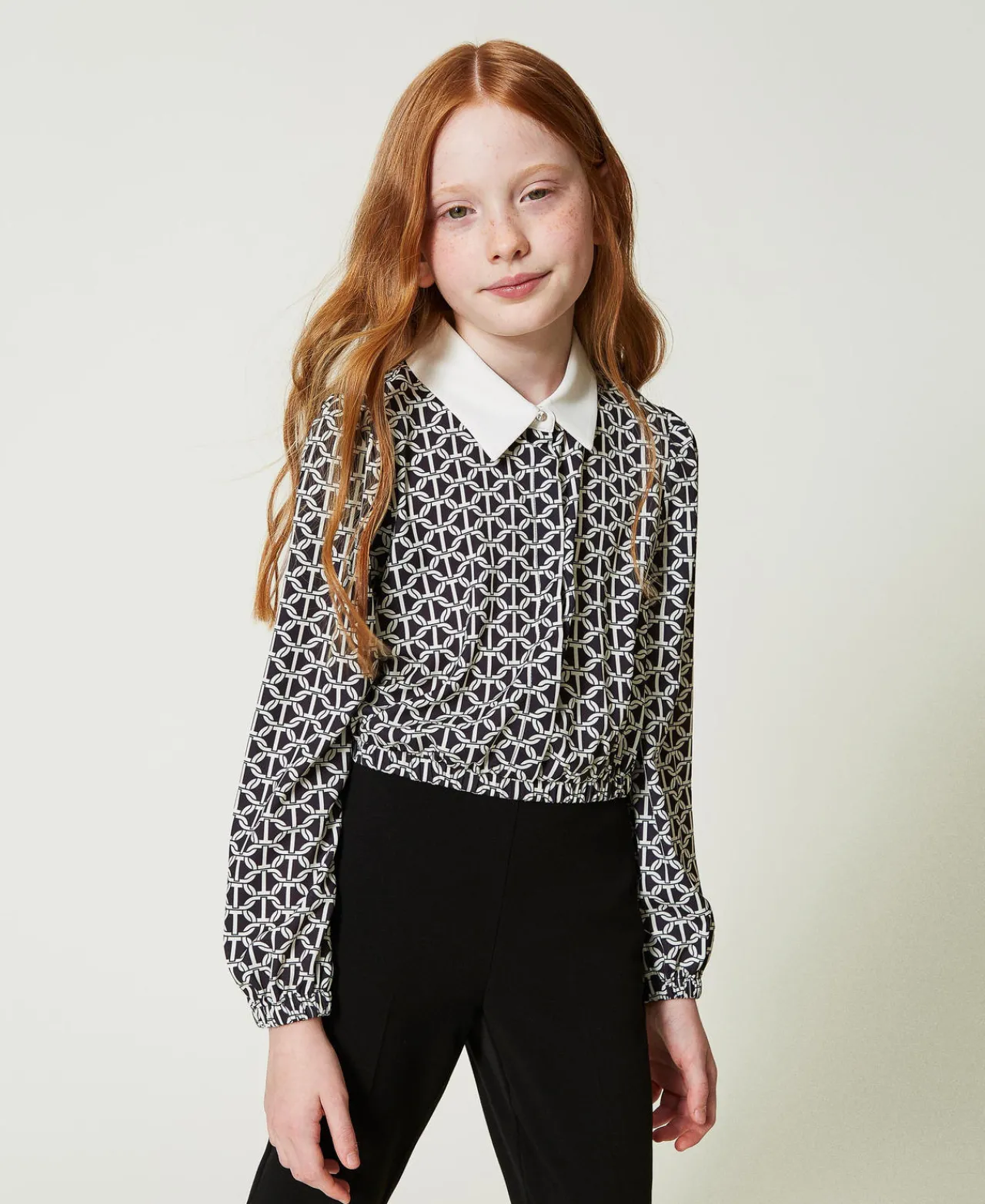blouse_en_crpe_de_chine_a_0-1.webp Blouses Et Chemises*TWINSET Milano Blouse En Crêpe De Chine Avec Imprimé Imprimé Oval T Chaîne