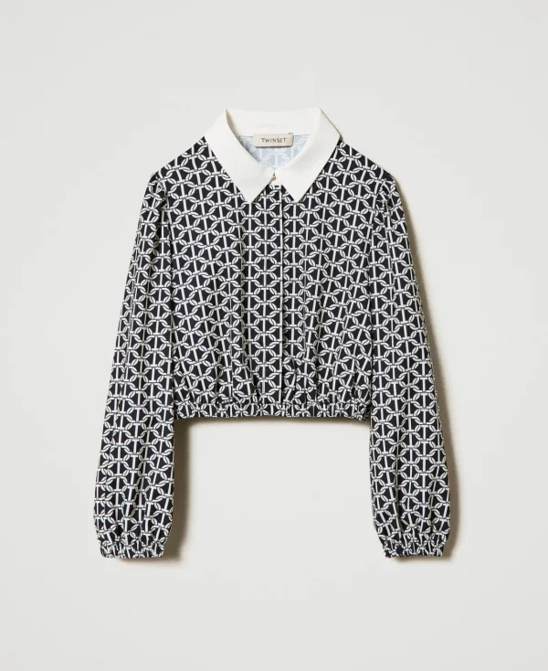 blouse_en_crpe_de_chine_a_1-1.webp Blouses Et Chemises*TWINSET Milano Blouse En Crêpe De Chine Avec Imprimé Imprimé Oval T Chaîne