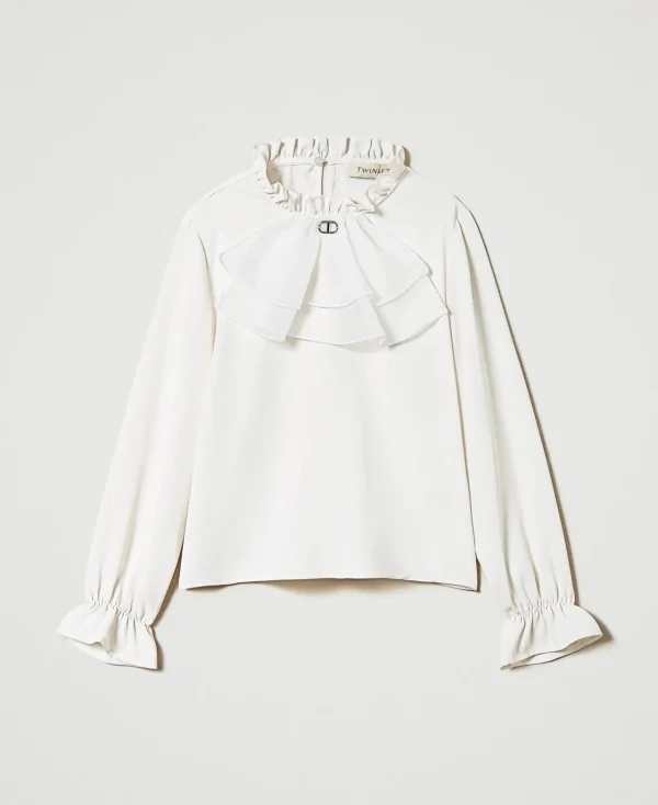Blouses Et Chemises*TWINSET Milano Blouse En Crêpe De Chine Avec Jabot Off White