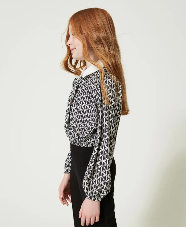 blouse_en_crpe_de_chine_a_2-1.webp Blouses Et Chemises*TWINSET Milano Blouse En Crêpe De Chine Avec Imprimé Imprimé Oval T Chaîne