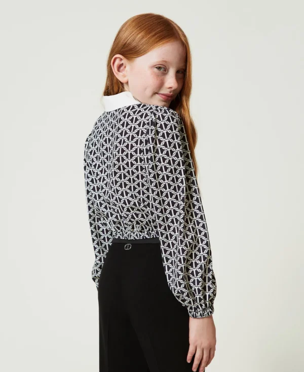 blouse_en_crpe_de_chine_a_3-1.webp Blouses Et Chemises*TWINSET Milano Blouse En Crêpe De Chine Avec Imprimé Imprimé Oval T Chaîne