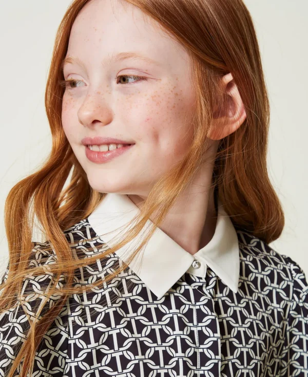 blouse_en_crpe_de_chine_a_4-1.webp Blouses Et Chemises*TWINSET Milano Blouse En Crêpe De Chine Avec Imprimé Imprimé Oval T Chaîne