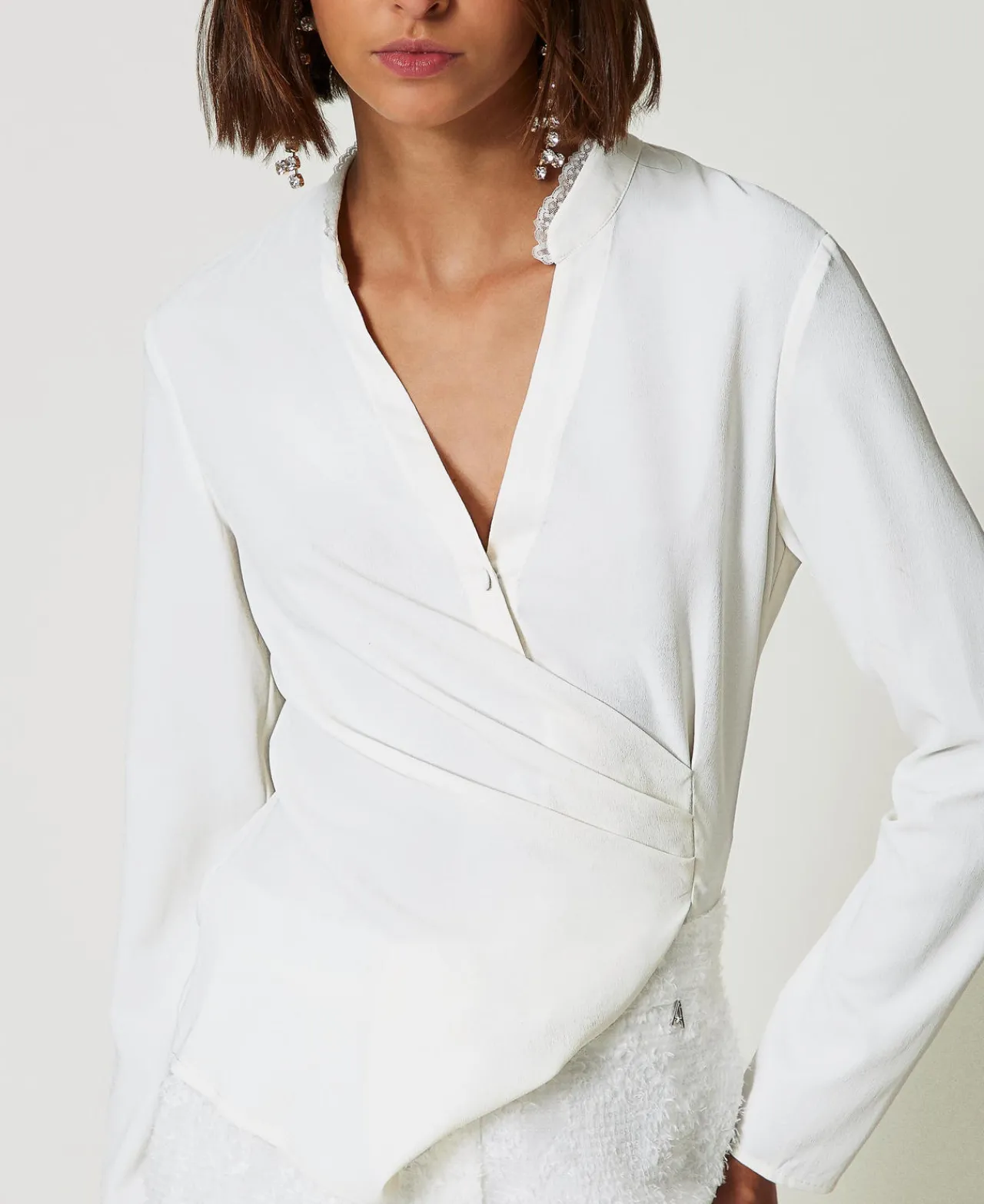 blouse_en_crpe_de_chine_r_0.webp Blouses Et Chemises*TWINSET Milano Blouse En Crêpe De Chine Recyclé Crème White