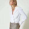 blouse_en_popeline_avec_f_0.webp Blouses Et Chemises*TWINSET Milano Blouse En Popeline Avec Finition Croisée Blanc
