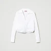 blouse_en_popeline_avec_f_1.webp Blouses Et Chemises*TWINSET Milano Blouse En Popeline Avec Finition Croisée Blanc