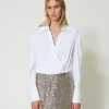 blouse_en_popeline_avec_f_2.webp Blouses Et Chemises*TWINSET Milano Blouse En Popeline Avec Finition Croisée Blanc