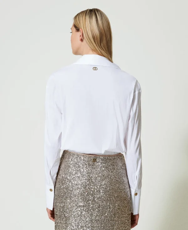 blouse_en_popeline_avec_f_3.webp Blouses Et Chemises*TWINSET Milano Blouse En Popeline Avec Finition Croisée Blanc
