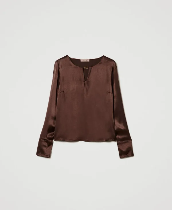 blouse_en_satin_avec_oval_1.webp Blouses Et Chemises*TWINSET Milano Blouse En Satin Avec Oval T Chocolat