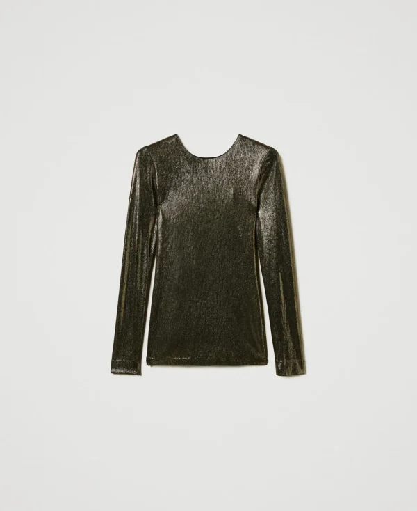 blouse_lame_avec_nud_1.webp Blouses Et Chemises*TWINSET Milano Blouse Lamée Avec Nœud Lamé Or/Noir
