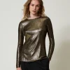 blouse_lame_avec_nud_2.webp Blouses Et Chemises*TWINSET Milano Blouse Lamée Avec Nœud Lamé Or/Noir