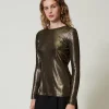 blouse_lame_avec_nud_3.webp Blouses Et Chemises*TWINSET Milano Blouse Lamée Avec Nœud Lamé Or/Noir