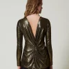 blouse_lame_avec_nud_4.webp Blouses Et Chemises*TWINSET Milano Blouse Lamée Avec Nœud Lamé Or/Noir