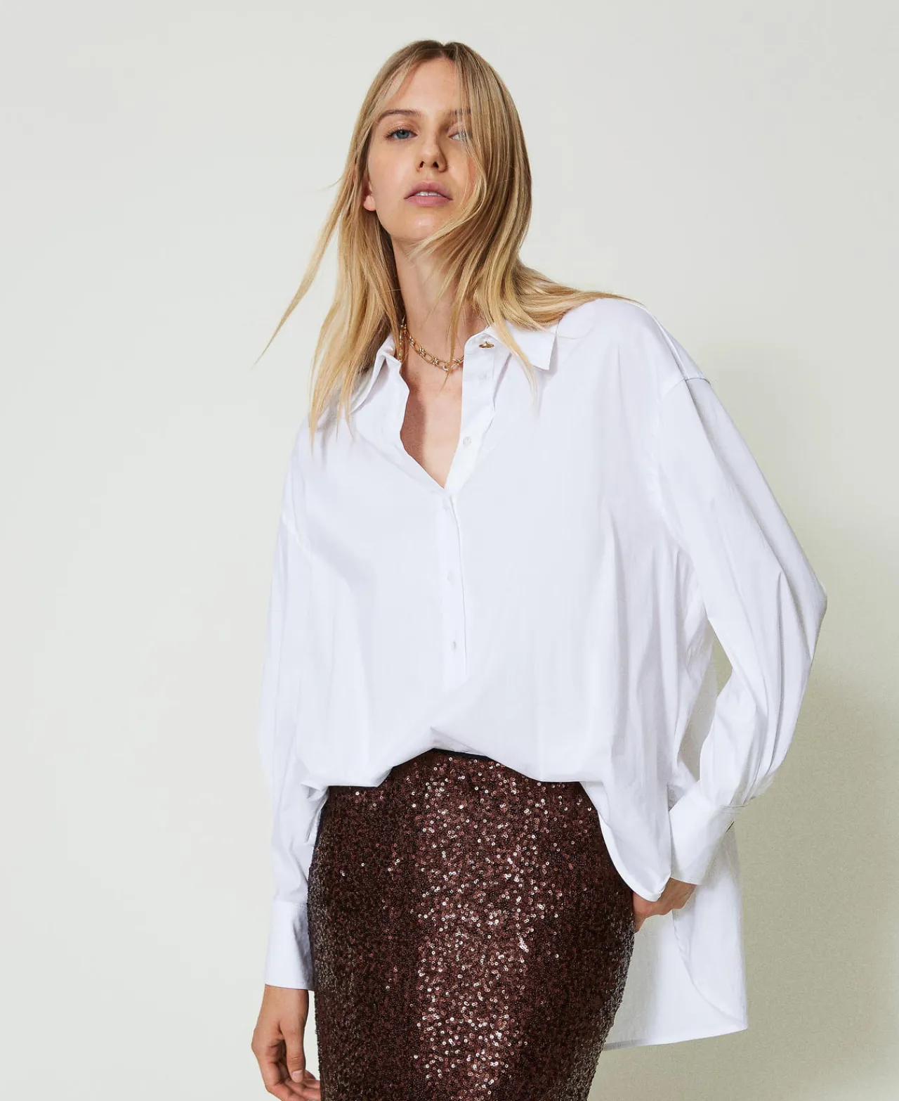 blouse_polo_en_popeline_0.webp Blouses Et Chemises*TWINSET Milano Blouse Polo En Popeline Blanc
