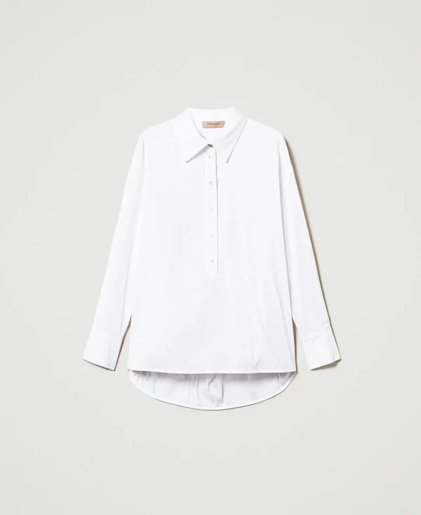 blouse_polo_en_popeline_1.webp Blouses Et Chemises*TWINSET Milano Blouse Polo En Popeline Blanc