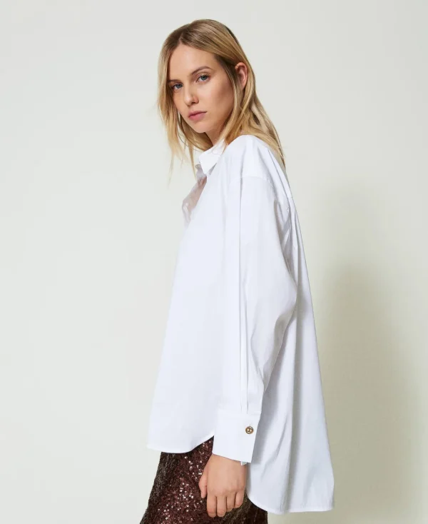 blouse_polo_en_popeline_2.webp Blouses Et Chemises*TWINSET Milano Blouse Polo En Popeline Blanc
