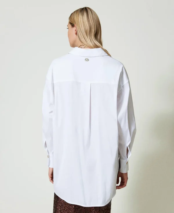 blouse_polo_en_popeline_3.webp Blouses Et Chemises*TWINSET Milano Blouse Polo En Popeline Blanc
