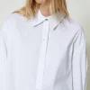 blouse_polo_en_popeline_4.webp Blouses Et Chemises*TWINSET Milano Blouse Polo En Popeline Blanc