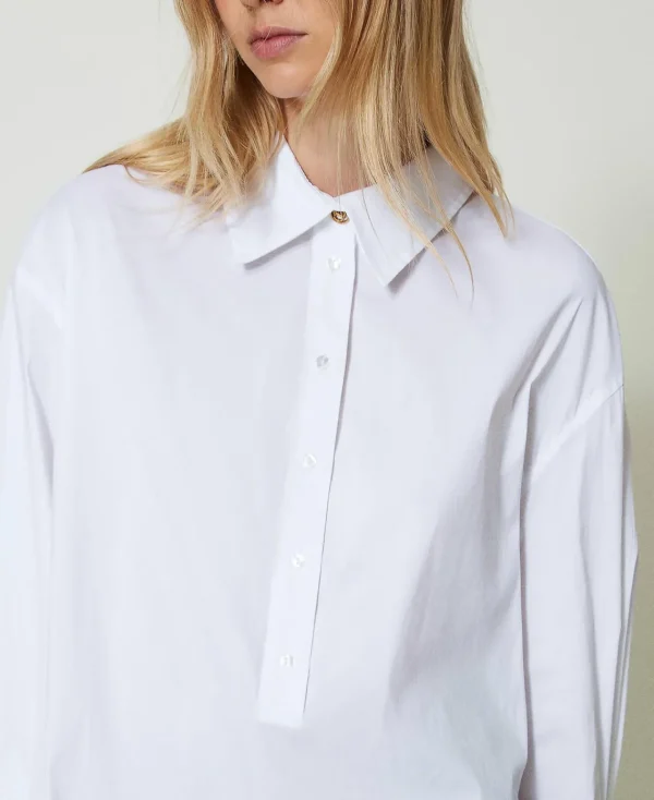 blouse_polo_en_popeline_4.webp Blouses Et Chemises*TWINSET Milano Blouse Polo En Popeline Blanc