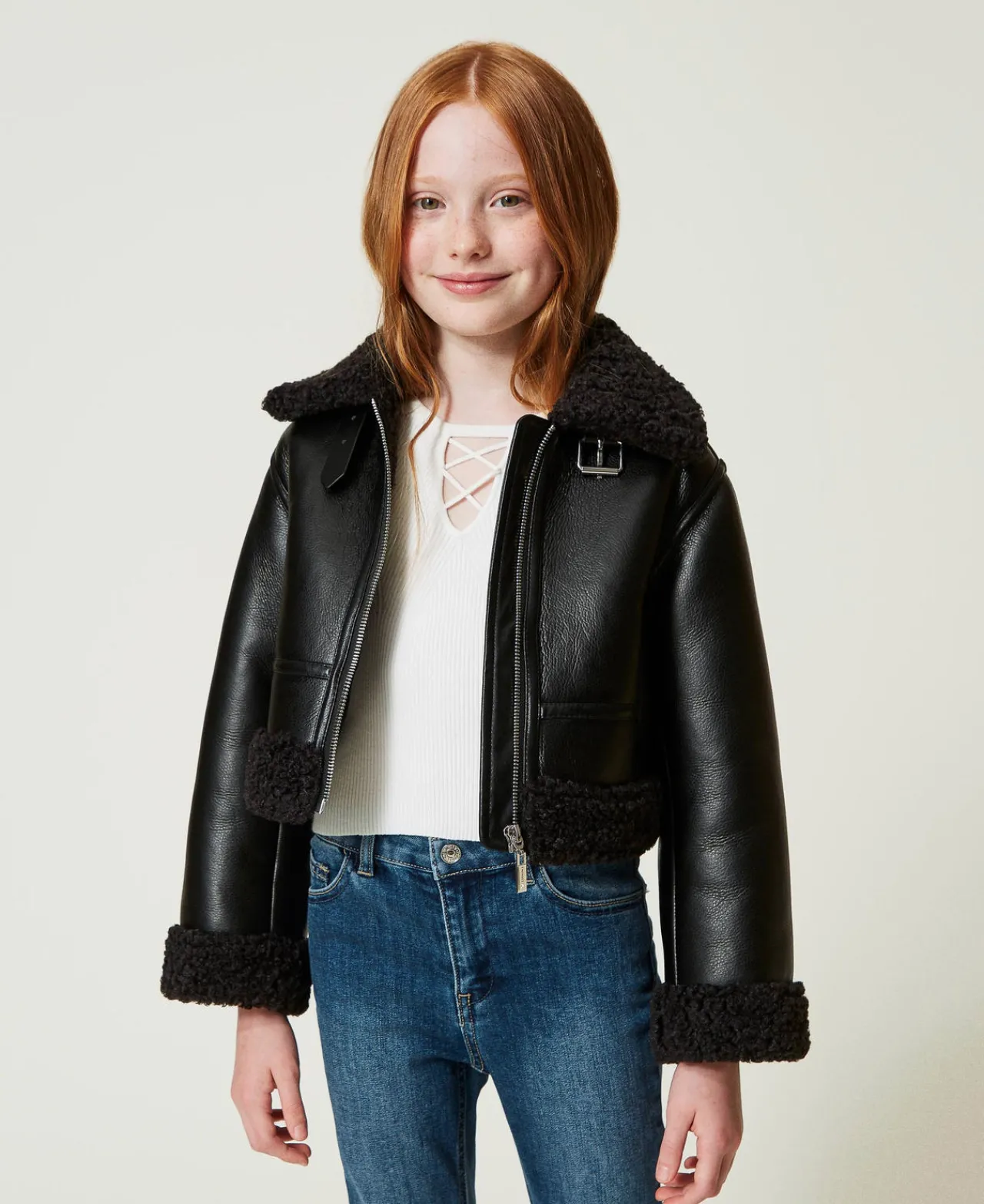 blouson_aviateur_avec_fau_0.webp Blousons Et Manteaux*TWINSET Milano Blouson Aviateur Avec Fausse Fourrure Noir