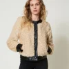 Blousons Et Doudounes*TWINSET Milano Blouson Boxy En Fausse Fourrure Bicolore Ivoire / Noir