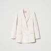 blouson_crois_en_drap_dou_1.webp Blousons Et Doudounes | Blazers*TWINSET Milano Blouson Croisé En Drap Double De Laine Mélangée Blanc « Old White »