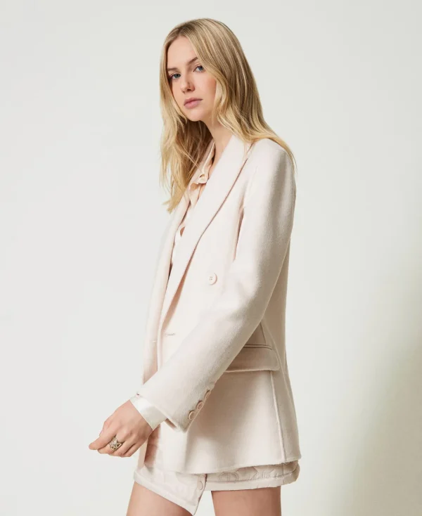blouson_crois_en_drap_dou_2.webp Blousons Et Doudounes | Blazers*TWINSET Milano Blouson Croisé En Drap Double De Laine Mélangée Blanc « Old White »
