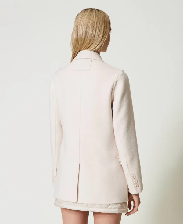 blouson_crois_en_drap_dou_3.webp Blousons Et Doudounes | Blazers*TWINSET Milano Blouson Croisé En Drap Double De Laine Mélangée Blanc « Old White »