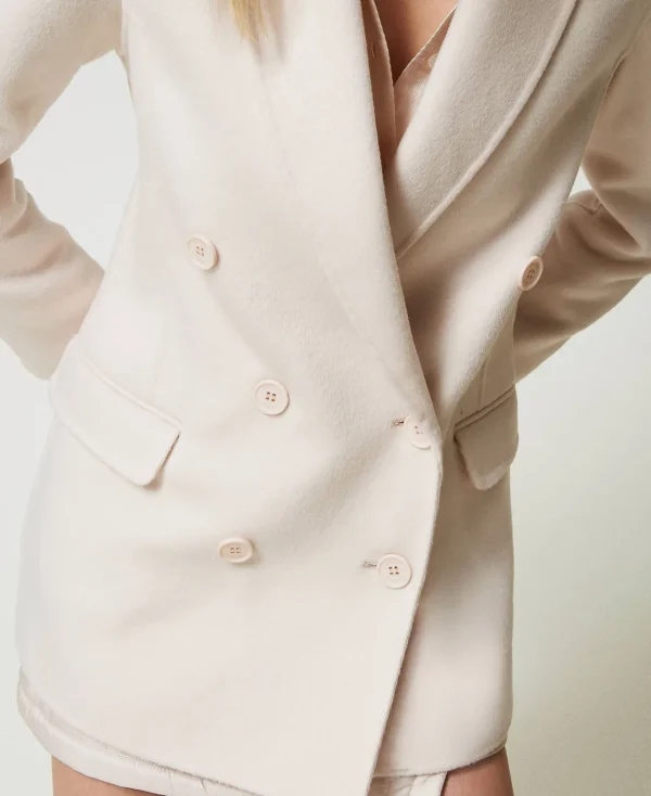 blouson_crois_en_drap_dou_5.webp Blousons Et Doudounes | Blazers*TWINSET Milano Blouson Croisé En Drap Double De Laine Mélangée Blanc « Old White »