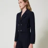 blouson_cropped_en_crpe_c_0.webp Blousons Et Doudounes | Blazers*TWINSET Milano Blouson Cropped En Crêpe Cady Bleu Classique