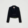blouson_cropped_en_crpe_c_1.webp Blousons Et Doudounes | Blazers*TWINSET Milano Blouson Cropped En Crêpe Cady Bleu Classique
