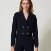 blouson_cropped_en_crpe_c_2.webp Blousons Et Doudounes | Blazers*TWINSET Milano Blouson Cropped En Crêpe Cady Bleu Classique