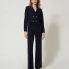 blouson_cropped_en_crpe_c_5.webp Blousons Et Doudounes | Blazers*TWINSET Milano Blouson Cropped En Crêpe Cady Bleu Classique