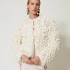 blouson_elisabeth_en_mail_2.webp Blousons Et Doudounes*TWINSET Milano Blouson «Elisabeth» En Maille Bouclée Blanc Neige