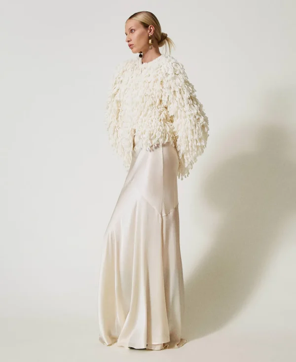 blouson_elisabeth_en_mail_3.webp Blousons Et Doudounes*TWINSET Milano Blouson «Elisabeth» En Maille Bouclée Blanc Neige