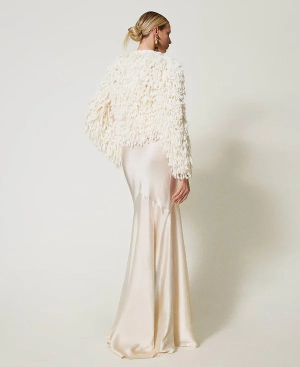 blouson_elisabeth_en_mail_4.webp Blousons Et Doudounes*TWINSET Milano Blouson «Elisabeth» En Maille Bouclée Blanc Neige