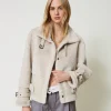 Blousons Et Doudounes*TWINSET Milano Blouson En Fausse Fourrure Avec Brides Blanc « Old White »