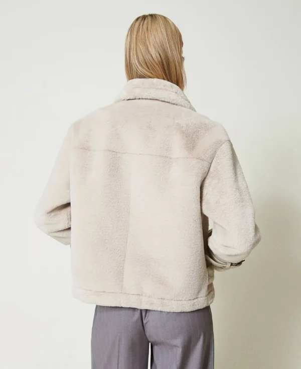 Blousons Et Doudounes*TWINSET Milano Blouson En Fausse Fourrure Avec Brides Blanc « Old White »
