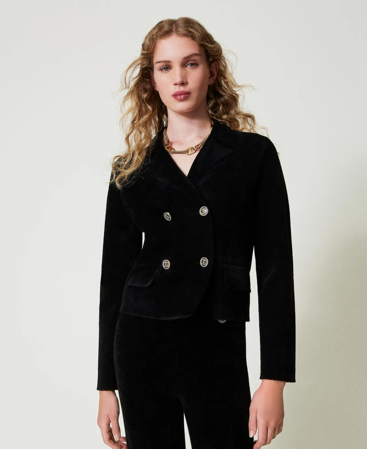 blouson_en_maille_avec_bo_0.webp Blousons Et Doudounes | Blazers*TWINSET Milano Blouson En Maille Avec Boutons Oval T Noir