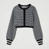 Blousons Et Manteaux*TWINSET Milano Blouson En Maille Jacquard Pied-de-poule Bicolore Blanc Cassé / Noir
